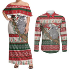 Aussie Koala Mama Christmas Couples Matching Off Shoulder Maxi Dress and Long Sleeve Button Shirt Festive Knitted Pattern Inspired