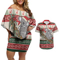 Aussie Koala Mama Christmas Couples Matching Off Shoulder Short Dress and Hawaiian Shirt Festive Knitted Pattern Inspired