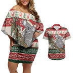 Aussie Koala Mama Christmas Couples Matching Off Shoulder Short Dress and Hawaiian Shirt Festive Knitted Pattern Inspired