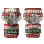 Aussie Koala Mama Christmas Couples Matching Off Shoulder Short Dress and Hawaiian Shirt Festive Knitted Pattern Inspired