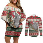Aussie Koala Mama Christmas Couples Matching Off Shoulder Short Dress and Long Sleeve Button Shirt Festive Knitted Pattern Inspired