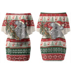 Aussie Koala Mama Christmas Couples Matching Off Shoulder Short Dress and Long Sleeve Button Shirt Festive Knitted Pattern Inspired