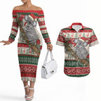 Aussie Koala Mama Christmas Couples Matching Off The Shoulder Long Sleeve Dress and Hawaiian Shirt Festive Knitted Pattern Inspired