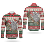 Aussie Koala Mama Christmas Couples Matching Off The Shoulder Long Sleeve Dress and Long Sleeve Button Shirt Festive Knitted Pattern Inspired