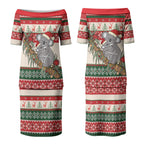 Aussie Koala Mama Christmas Couples Matching Puletasi and Hawaiian Shirt Festive Knitted Pattern Inspired