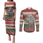 Aussie Koala Mama Christmas Couples Matching Puletasi and Long Sleeve Button Shirt Festive Knitted Pattern Inspired