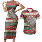 Aussie Koala Mama Christmas Couples Matching Short Sleeve Bodycon Dress and Hawaiian Shirt Festive Knitted Pattern Inspired