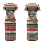 Aussie Koala Mama Christmas Couples Matching Short Sleeve Bodycon Dress and Hawaiian Shirt Festive Knitted Pattern Inspired