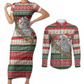 Aussie Koala Mama Christmas Couples Matching Short Sleeve Bodycon Dress and Long Sleeve Button Shirt Festive Knitted Pattern Inspired