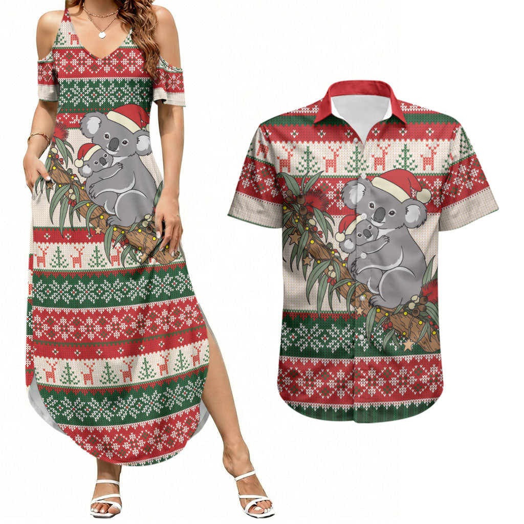 Aussie Koala Mama Christmas Couples Matching Summer Maxi Dress and Hawaiian Shirt Festive Knitted Pattern Inspired