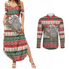 Aussie Koala Mama Christmas Couples Matching Summer Maxi Dress and Long Sleeve Button Shirt Festive Knitted Pattern Inspired