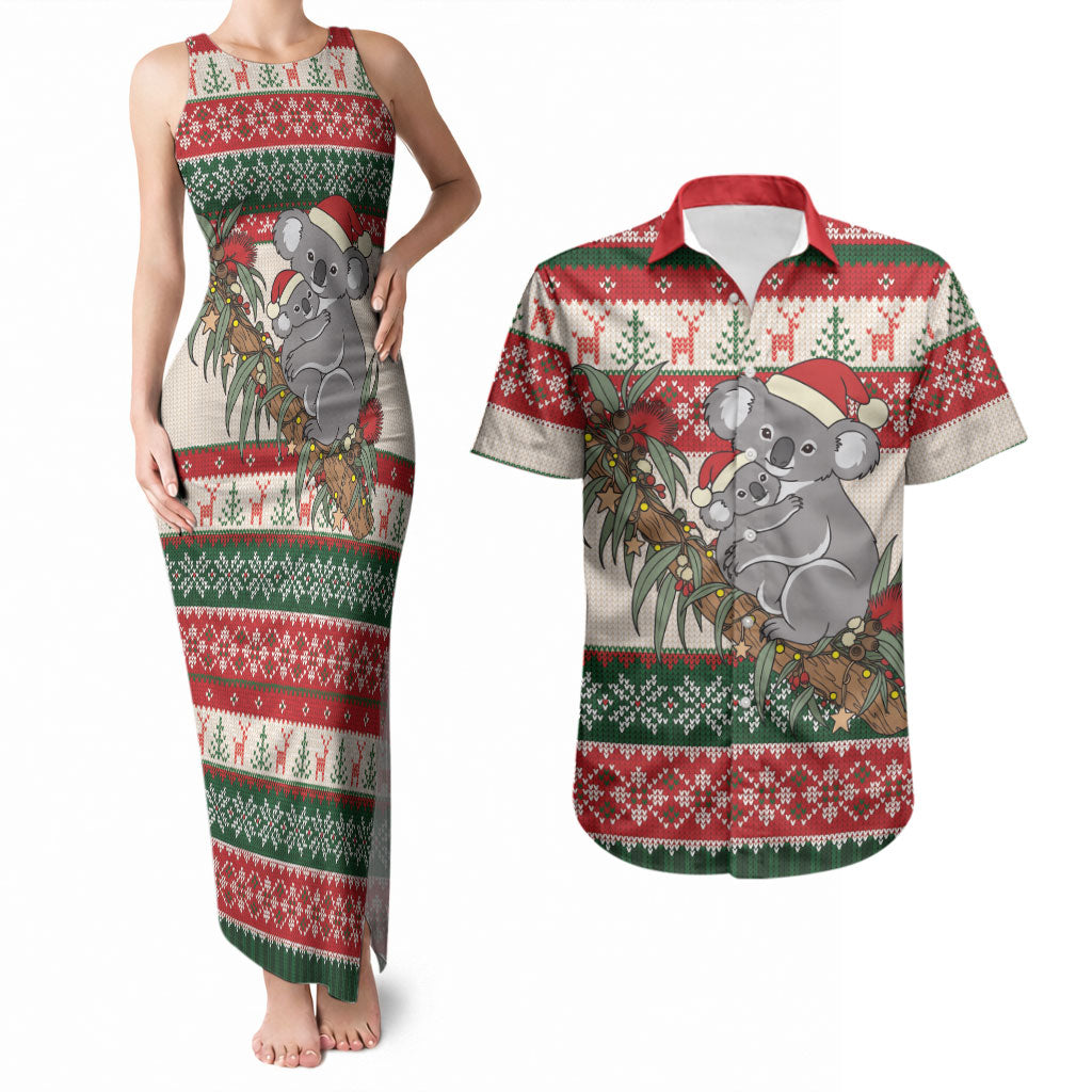 Aussie Koala Mama Christmas Couples Matching Tank Maxi Dress and Hawaiian Shirt Festive Knitted Pattern Inspired