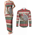 Aussie Koala Mama Christmas Couples Matching Tank Maxi Dress and Long Sleeve Button Shirt Festive Knitted Pattern Inspired