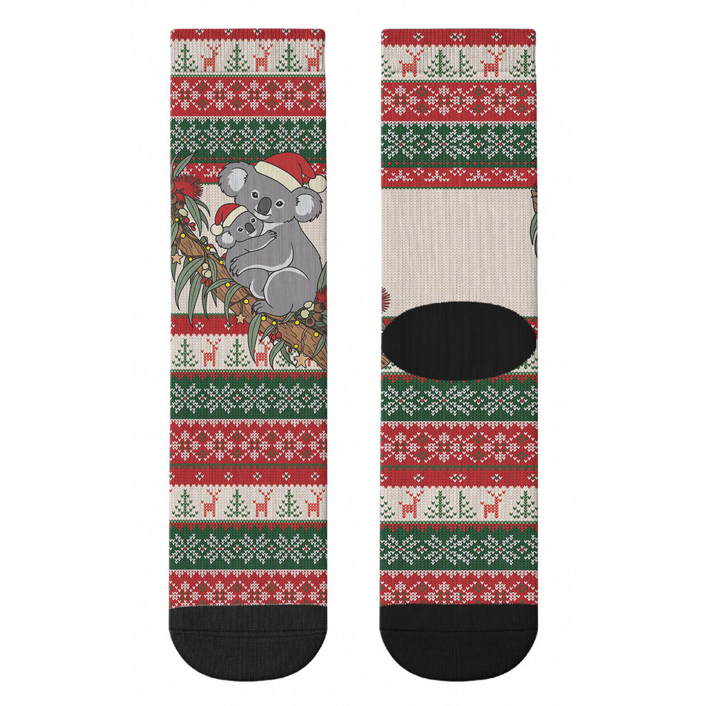 Aussie Koala Mama Christmas Crew Socks Festive Knitted Pattern Inspired