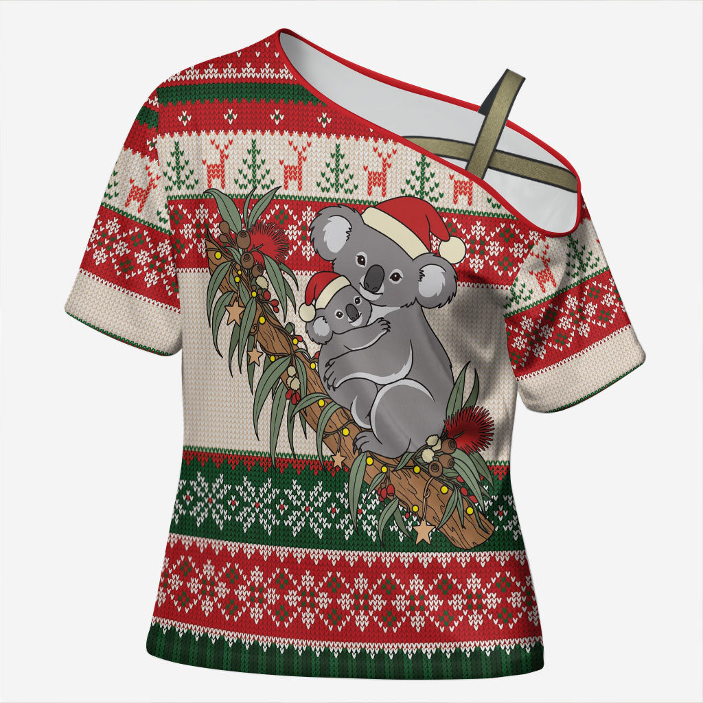 Aussie Koala Mama Christmas Cross Shoulder Shirt Festive Knitted Pattern Inspired
