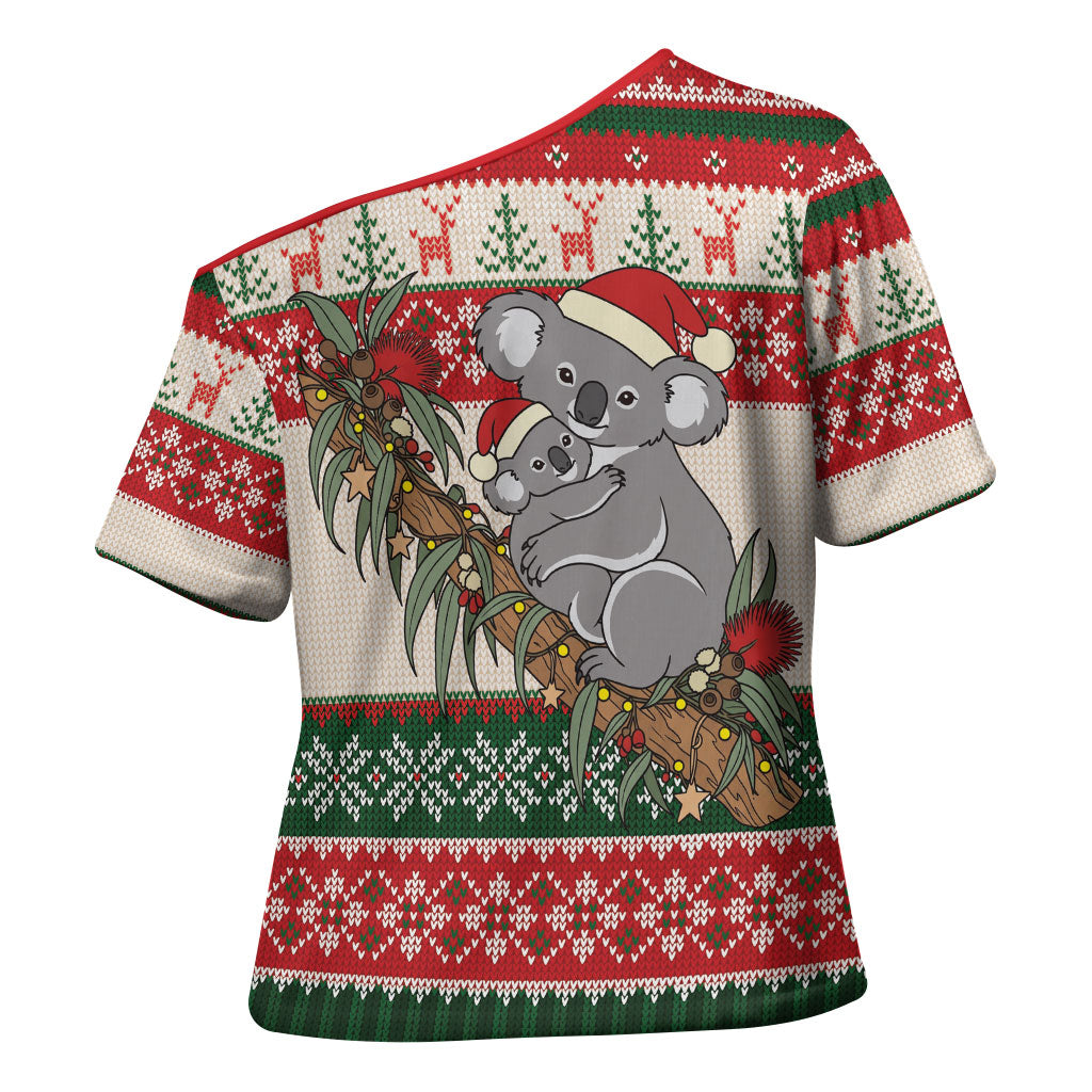 Aussie Koala Mama Christmas Cross Shoulder Shirt Festive Knitted Pattern Inspired