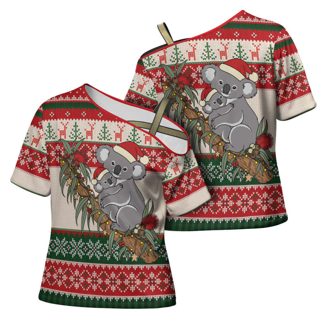 Aussie Koala Mama Christmas Cross Shoulder Shirt Festive Knitted Pattern Inspired