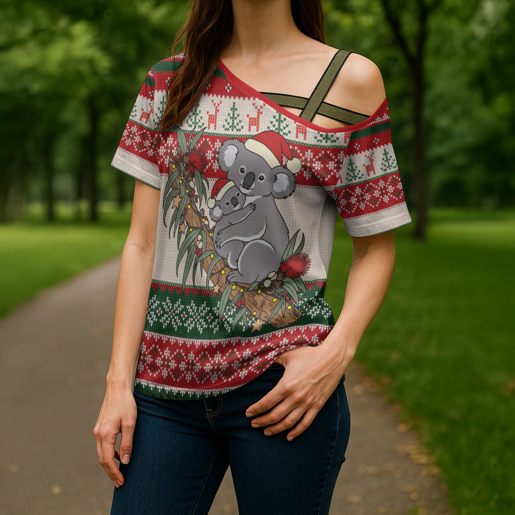 Aussie Koala Mama Christmas Cross Shoulder Shirt Festive Knitted Pattern Inspired