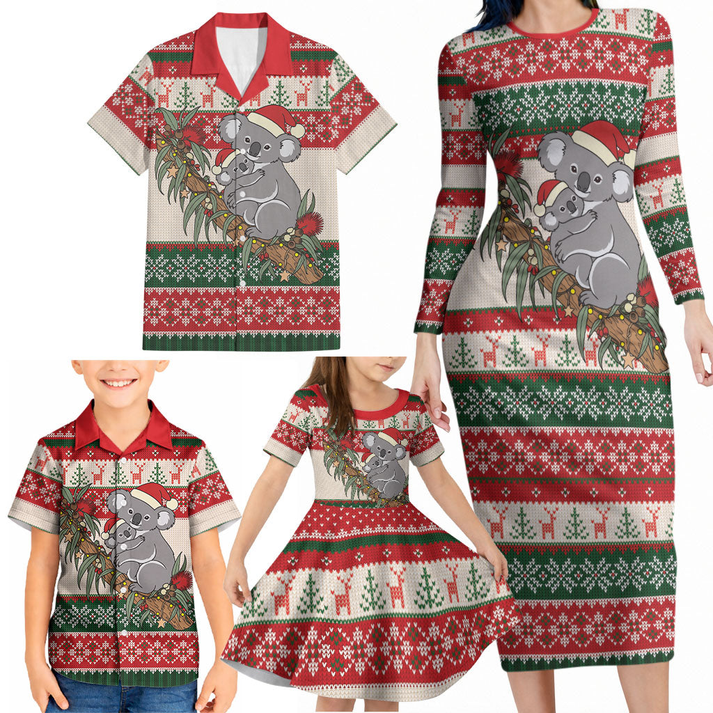 Aussie Koala Mama Christmas Family Matching Long Sleeve Bodycon Dress and Hawaiian Shirt Festive Knitted Pattern Inspired