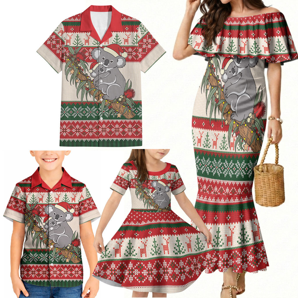 Aussie Koala Mama Christmas Family Matching Mermaid Dress and Hawaiian Shirt Festive Knitted Pattern Inspired
