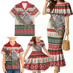 Aussie Koala Mama Christmas Family Matching Mermaid Dress and Hawaiian Shirt Festive Knitted Pattern Inspired
