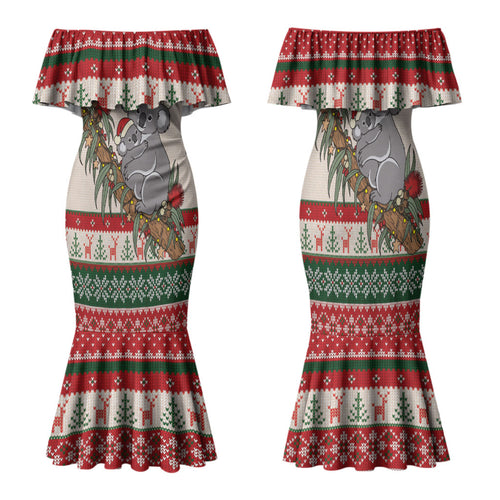 Aussie Koala Mama Christmas Family Matching Mermaid Dress and Hawaiian Shirt Festive Knitted Pattern Inspired