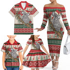 Aussie Koala Mama Christmas Family Matching Off The Shoulder Long Sleeve Dress and Hawaiian Shirt Festive Knitted Pattern Inspired