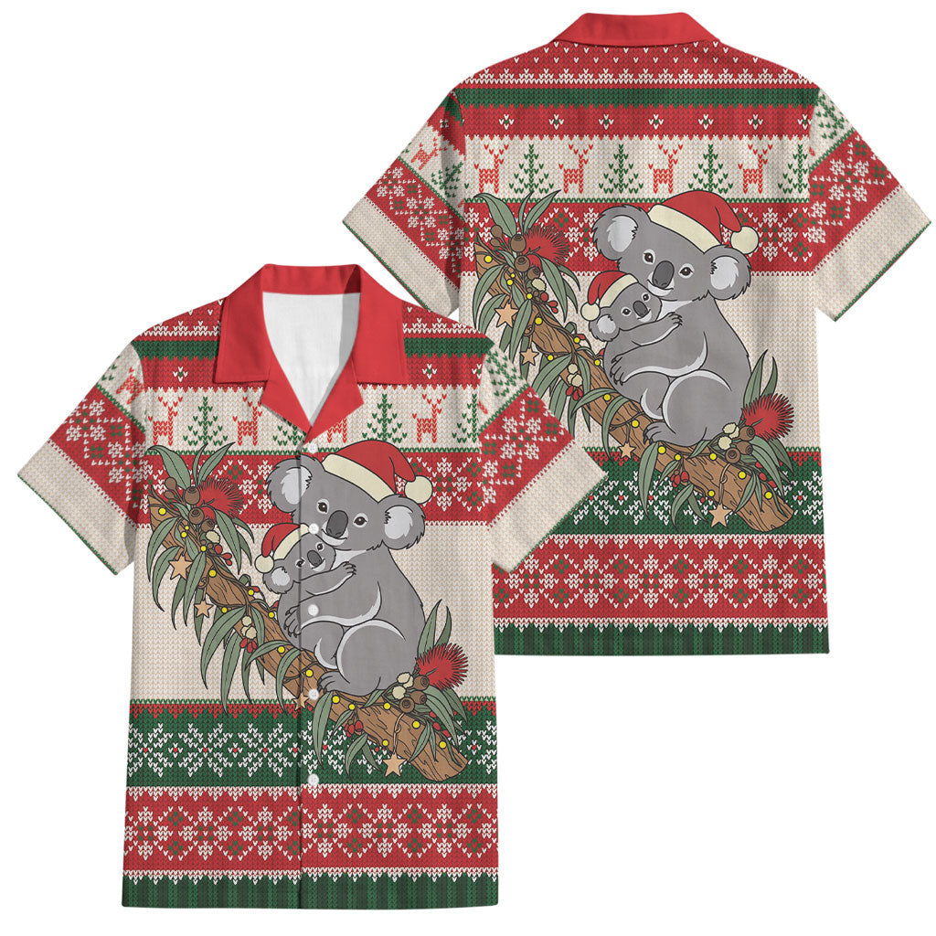 Aussie Koala Mama Christmas Family Matching Off The Shoulder Long Sleeve Dress and Hawaiian Shirt Festive Knitted Pattern Inspired