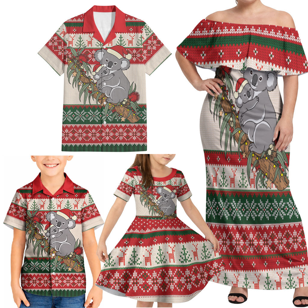 Aussie Koala Mama Christmas Family Matching Off Shoulder Maxi Dress and Hawaiian Shirt Festive Knitted Pattern Inspired