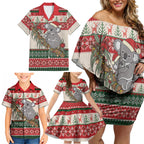 Aussie Koala Mama Christmas Family Matching Off Shoulder Short Dress and Hawaiian Shirt Festive Knitted Pattern Inspired