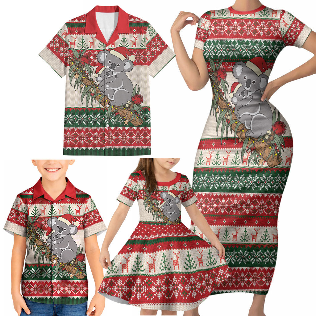 Aussie Koala Mama Christmas Family Matching Short Sleeve Bodycon Dress and Hawaiian Shirt Festive Knitted Pattern Inspired