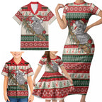 Aussie Koala Mama Christmas Family Matching Short Sleeve Bodycon Dress and Hawaiian Shirt Festive Knitted Pattern Inspired
