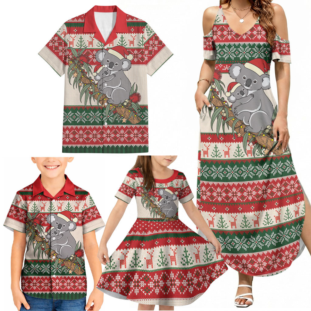Aussie Koala Mama Christmas Family Matching Summer Maxi Dress and Hawaiian Shirt Festive Knitted Pattern Inspired