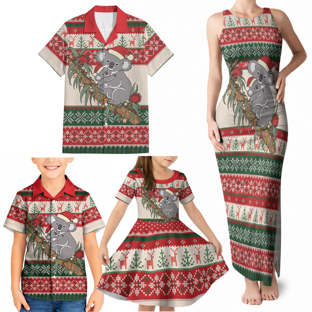 Aussie Koala Mama Christmas Family Matching Tank Maxi Dress and Hawaiian Shirt Festive Knitted Pattern Inspired