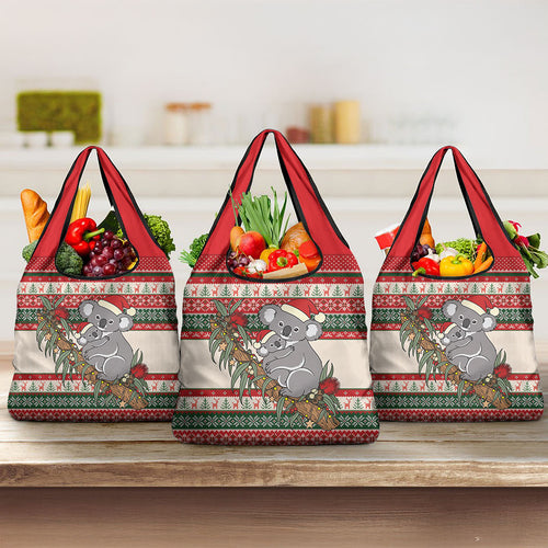 Aussie Koala Mama Christmas Grocery Bag Festive Knitted Pattern Inspired