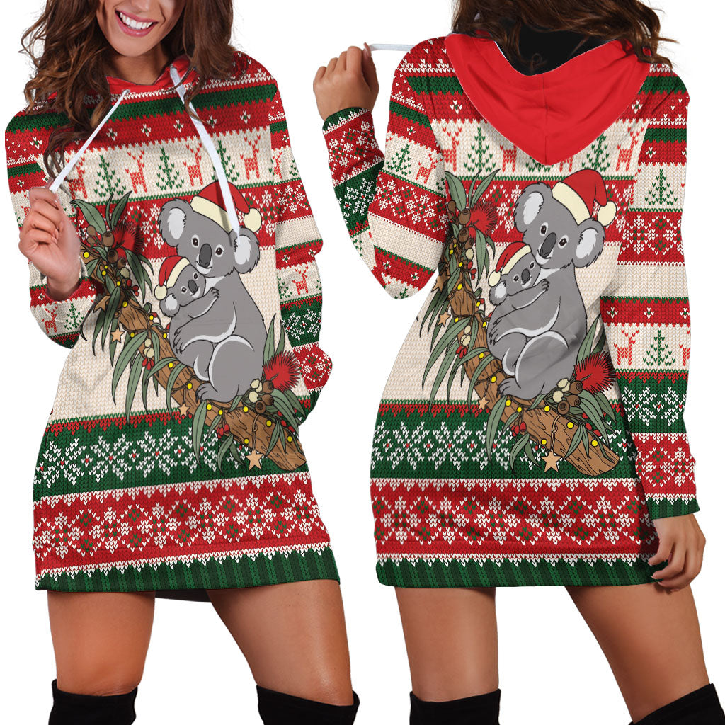 Aussie Koala Mama Christmas Hoodie Dress Festive Knitted Pattern Inspired