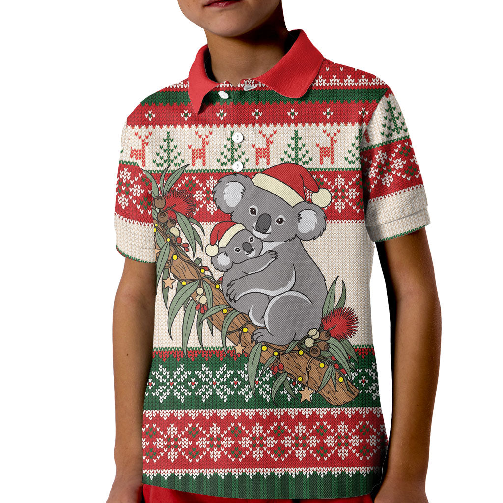Aussie Koala Mama Christmas Kid Polo Shirt Festive Knitted Pattern Inspired