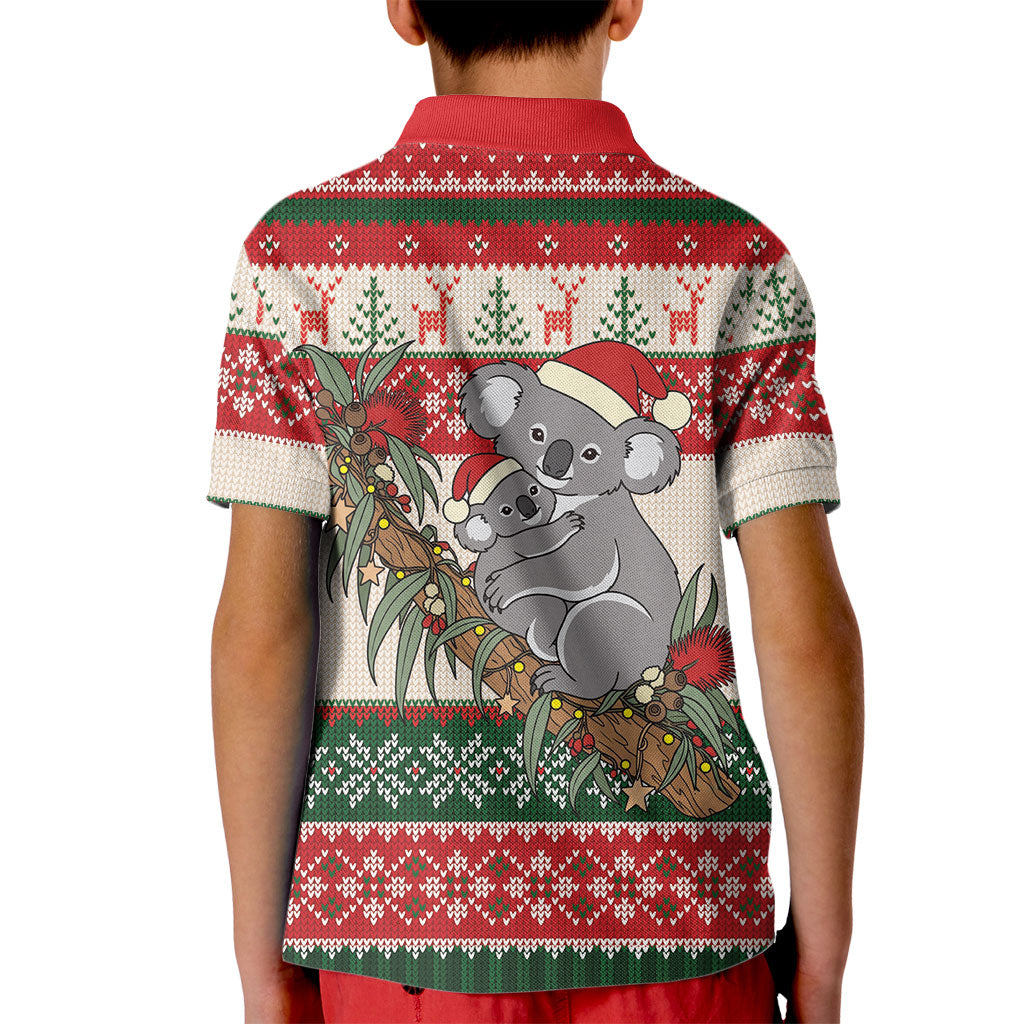Aussie Koala Mama Christmas Kid Polo Shirt Festive Knitted Pattern Inspired