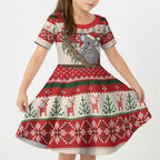 Aussie Koala Mama Christmas Kid Short Sleeve Dress Festive Knitted Pattern Inspired