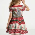 Aussie Koala Mama Christmas Kid Short Sleeve Dress Festive Knitted Pattern Inspired