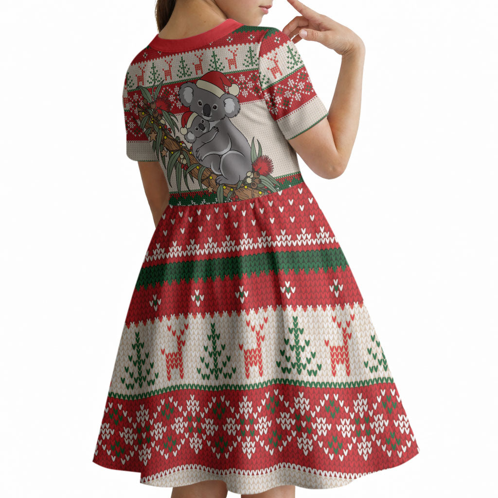 Aussie Koala Mama Christmas Kid Short Sleeve Dress Festive Knitted Pattern Inspired