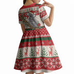 Aussie Koala Mama Christmas Kid Short Sleeve Dress Festive Knitted Pattern Inspired