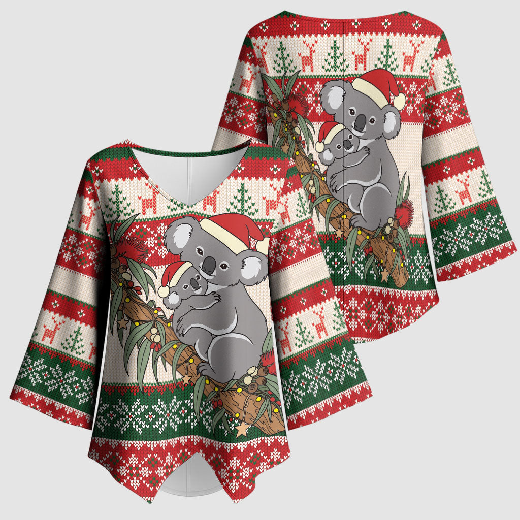 Aussie Koala Mama Christmas Kimono Sleeve Blouse Festive Knitted Pattern Inspired