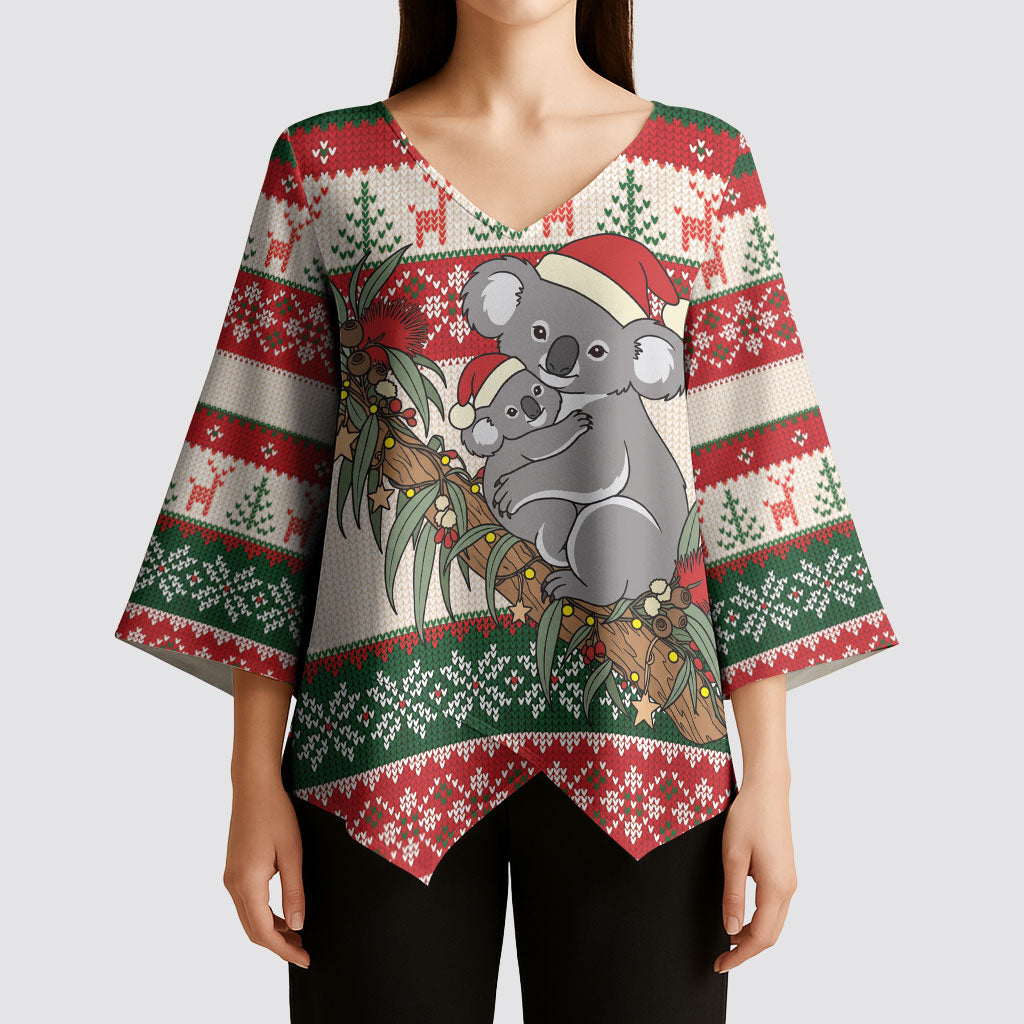 Aussie Koala Mama Christmas Kimono Sleeve Blouse Festive Knitted Pattern Inspired