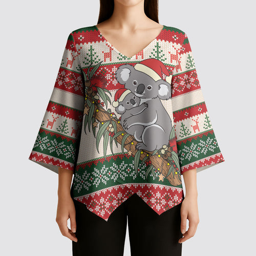 Aussie Koala Mama Christmas Kimono Sleeve Blouse Festive Knitted Pattern Inspired