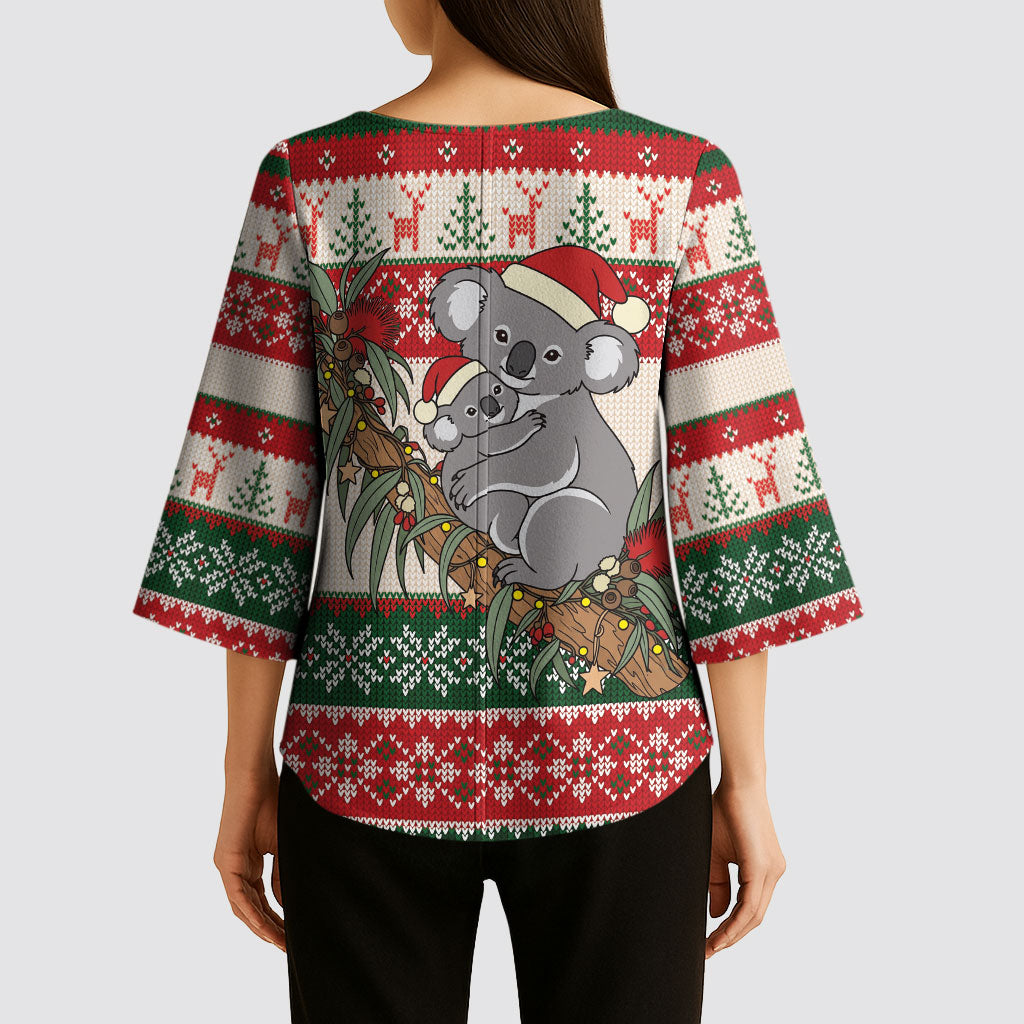 Aussie Koala Mama Christmas Kimono Sleeve Blouse Festive Knitted Pattern Inspired