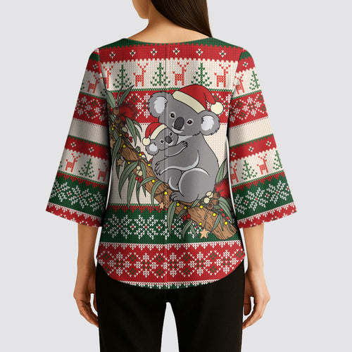 Aussie Koala Mama Christmas Kimono Sleeve Blouse Festive Knitted Pattern Inspired
