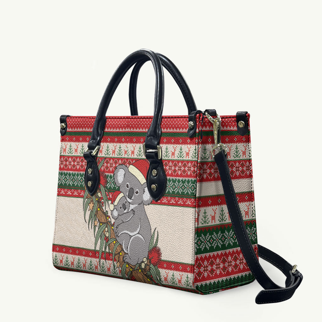 Aussie Koala Mama Christmas Leather Bag Festive Knitted Pattern Inspired