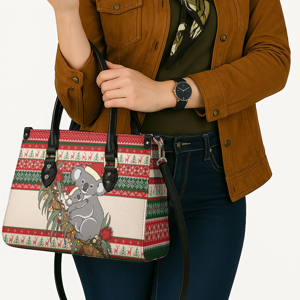 Aussie Koala Mama Christmas Leather Bag Festive Knitted Pattern Inspired