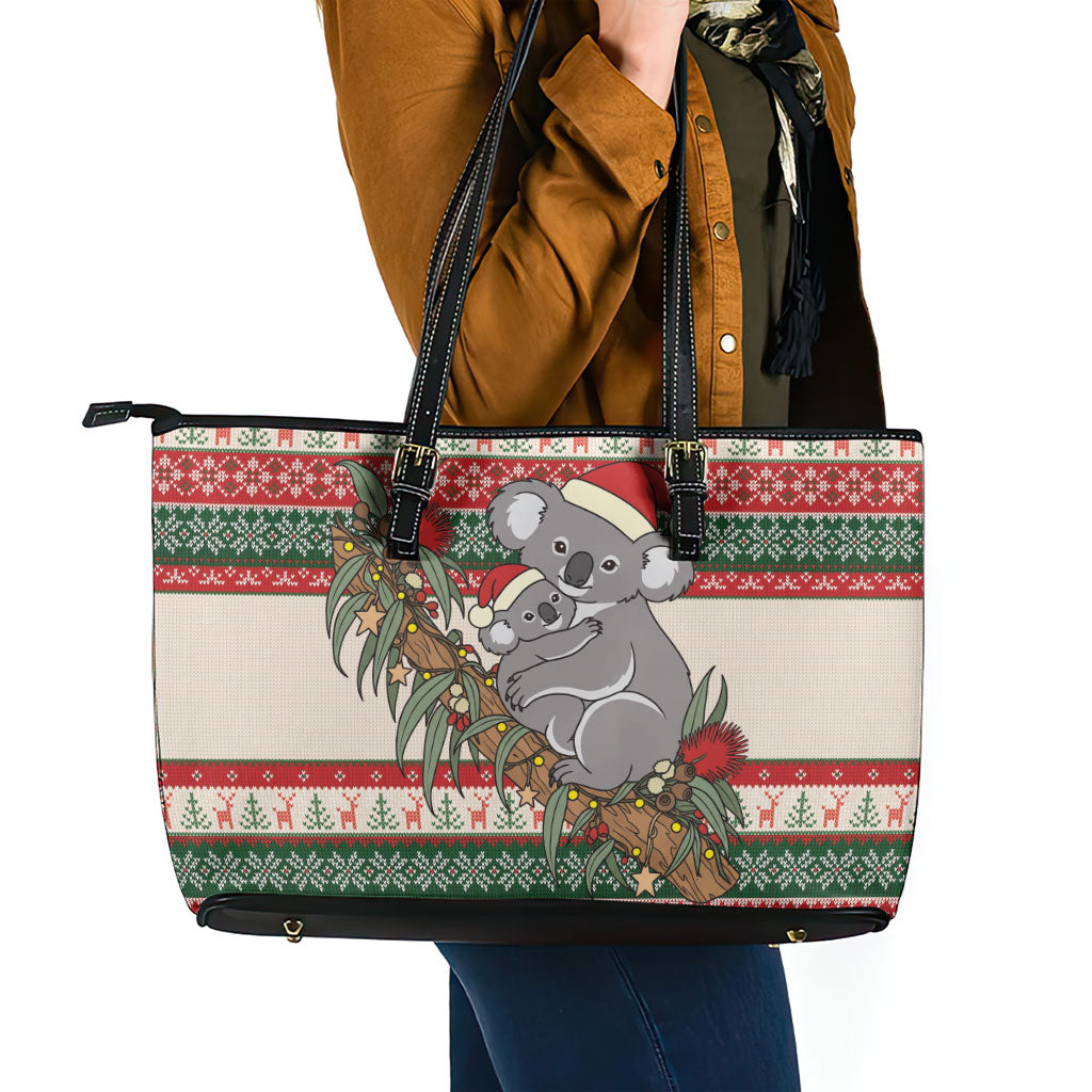 Aussie Koala Mama Christmas Leather Tote Bag Festive Knitted Pattern Inspired